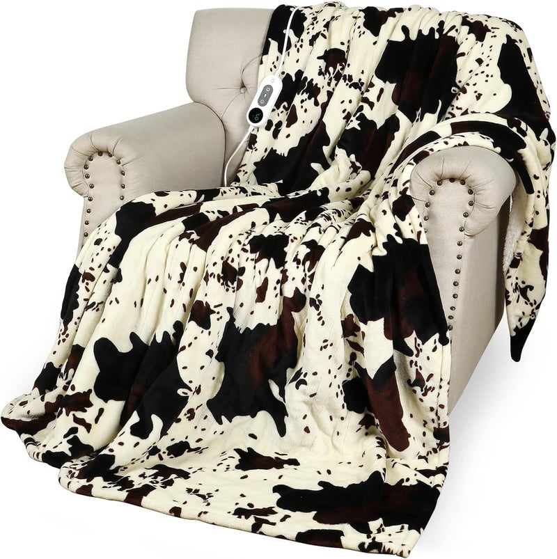 Goocoz Heated Throw Blanket, 50"x60" Cow Print Electric Throw Heating Blanket, Cozy Soft Flannel Sherpa Heating Blankets with 9 Heat Levels & 2/4/8/12H Auto-Off - Image 1